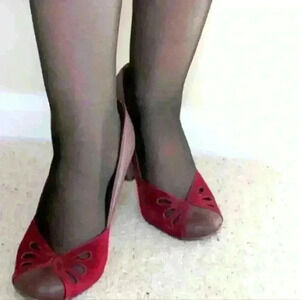 But Another Innocent Tale Burgundy Suede Leather Retro Vtg Feel 1950's Heels 7.5
